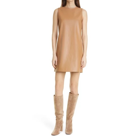 Theory Dresses & Skirts - THEORY Tan Leather Shift Mini Dress - Size 6 - New